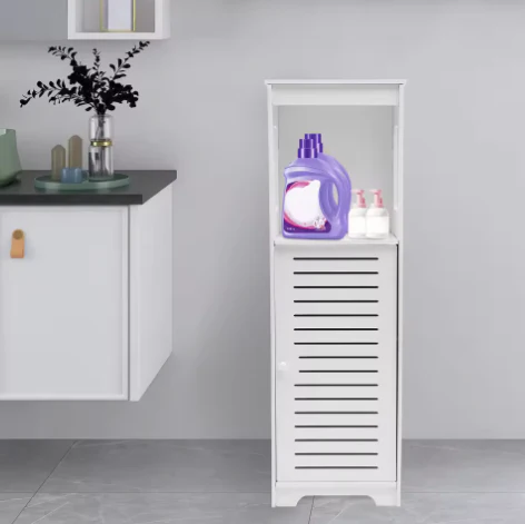 Badkamer Opbergkast Wit van PVC – Smalle Vloerstaande Kast met Deur en Planken 28 × 25 × 90 cm - Afbeelding 2