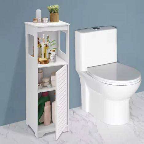 Badkamer Opbergkast Wit van PVC – Smalle Vloerstaande Kast met Deur en Planken 28 × 25 × 90 cm - Afbeelding 5