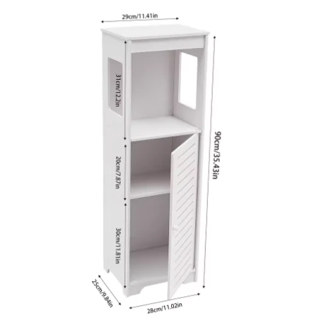 Badkamer Opbergkast Wit van PVC – Smalle Vloerstaande Kast met Deur en Planken 28 × 25 × 90 cm - Afbeelding 3