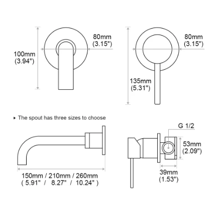 2-Gats Wand Badkamerkraan – Messing Mengkraan Warm en Koud Water, Ronde Uitloop - Afbeelding 4