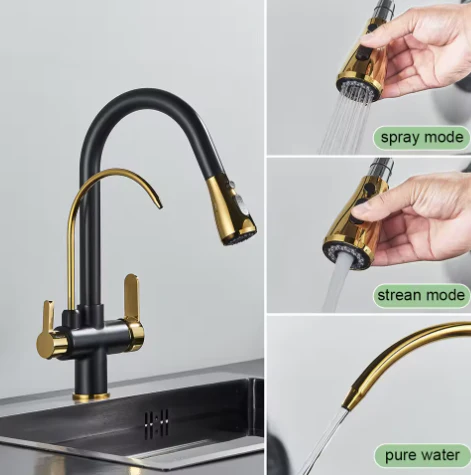 Antieke Keukenkraan met Uittrekbare Uitloop – Warm en Koud Mengkraan van Messing - Afbeelding 7