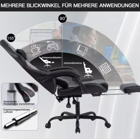Ergonomische gaming bureaustoel met voetsteun en verstelbare hoogte - Afbeelding 7