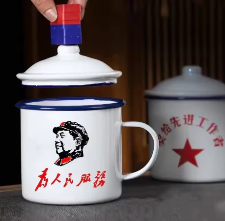 Retro Emaille Mok 500 ml met Deksel – Nostalgische Koffie- en Theemok - Afbeelding 5