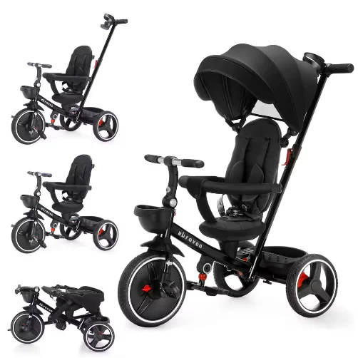 5-in-1 Kinderwagen Driewieler – Verstelbare Luifel, Duwstang en Veiligheidsharnas voor 1–5 Jaar - Afbeelding 4