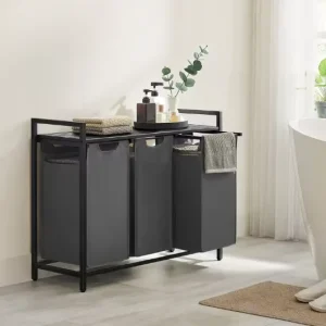 3-Vaks Wasmand met Opbergruimte – Uitschuifbare Oxford Waszakken en Stalen Frame
