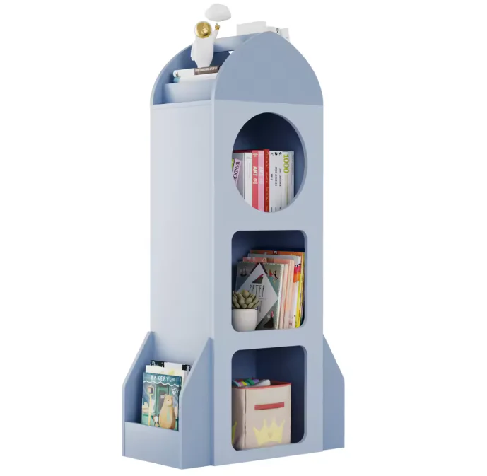 Raketvormige Kinderboekenplank – 3-Laags Open Boekenkast met Zijplanken, Speelgoed- en Boekenopslag voor Peuters - Afbeelding 5